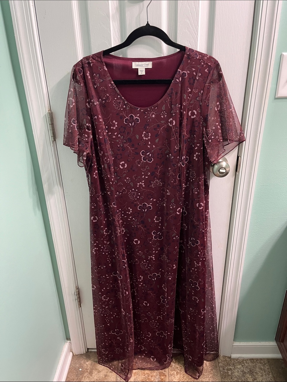 Coldwater Creek Wine Floral Mesh Maxi Dress